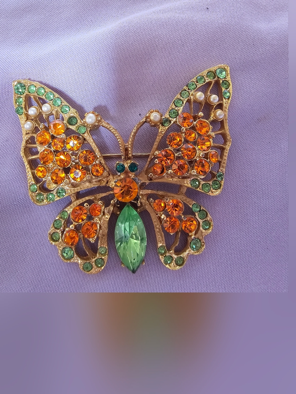 Vintage Gold-Tone Orange and Green Butterfly Brooch - Women Jewelry